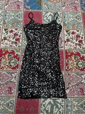 IRIS Black Sequin Cami Mini Dress Size Small homecoming event sparkly